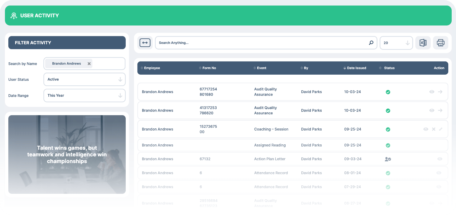 Save time in coaching preparation with our User Activity Summary